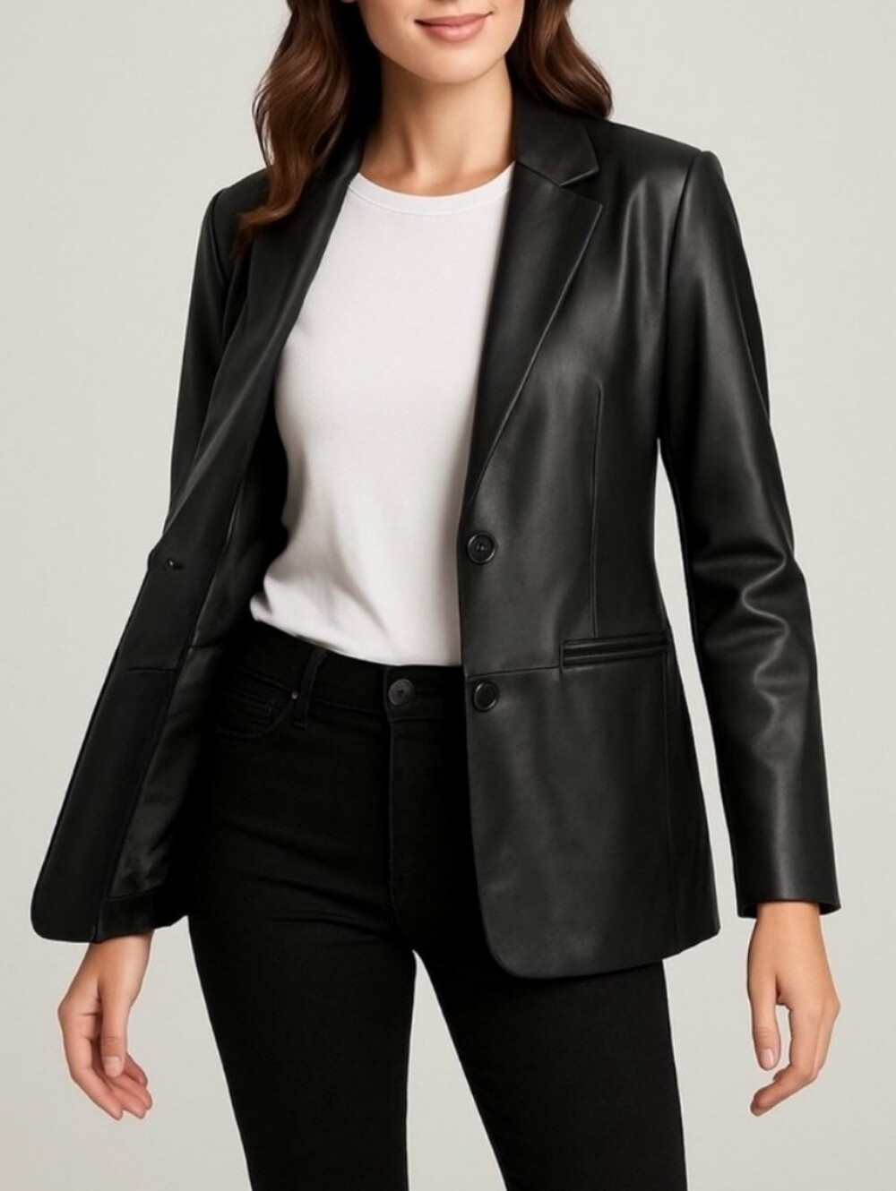 LIKE NEW Rebecca Minkoff Black Faux Lambskin Leather Blazer Jacket Size Large